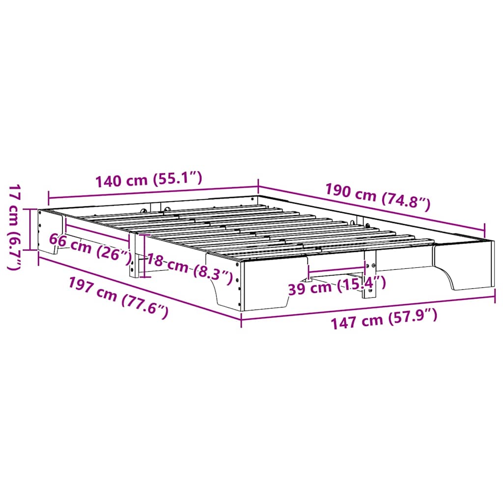Sengestel Naturfarvet 140 x 190 cm Massiv fyrretræ