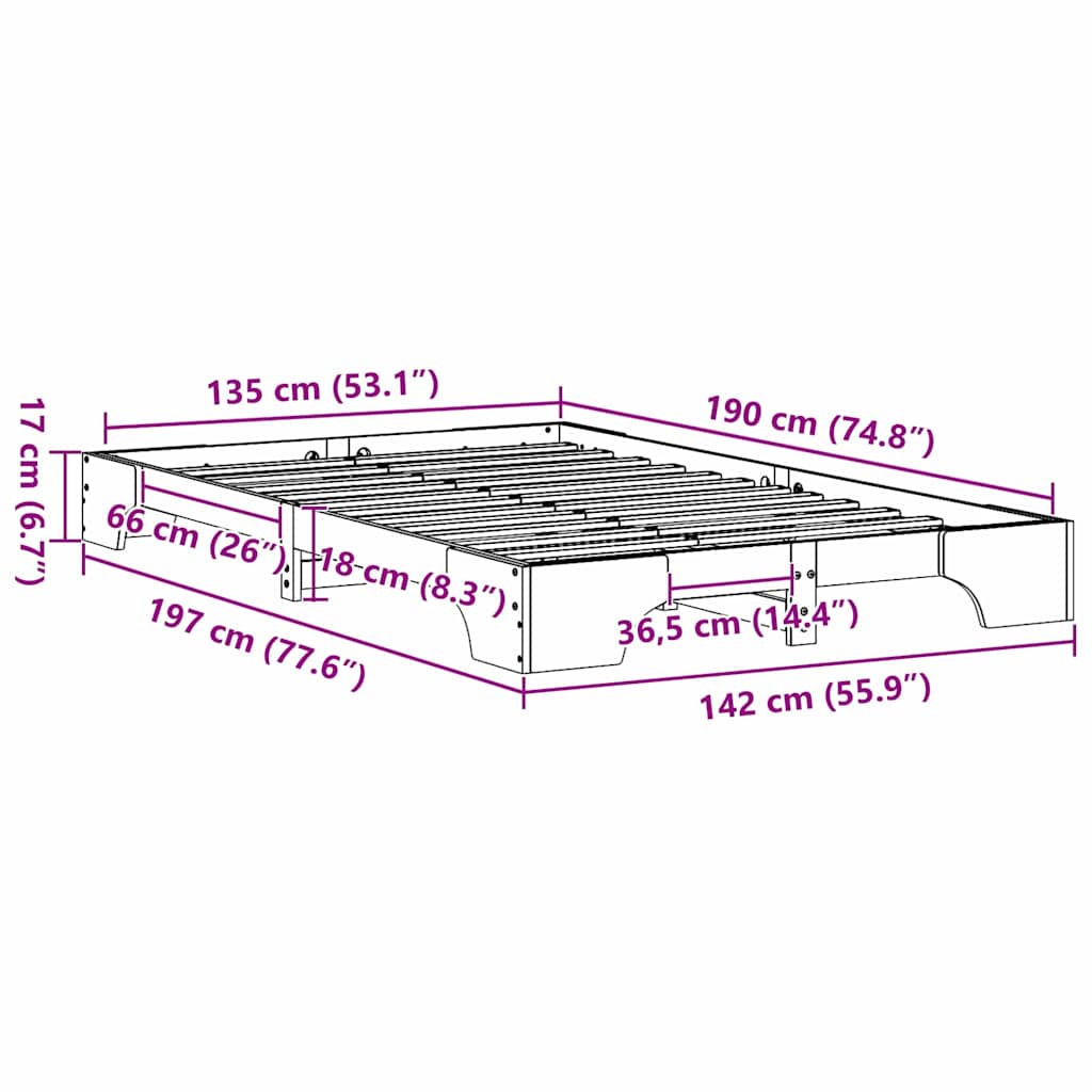 Sengestel Hvid 135 x 190 cm Massiv fyrretræ