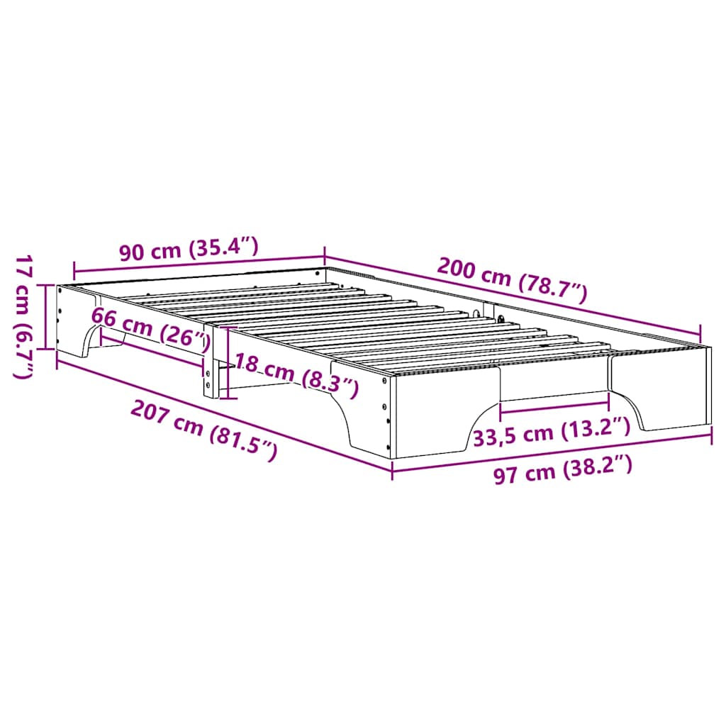 Sengestel Massiv fyrretræ 90 x 200 cm Massivt fyrretræ