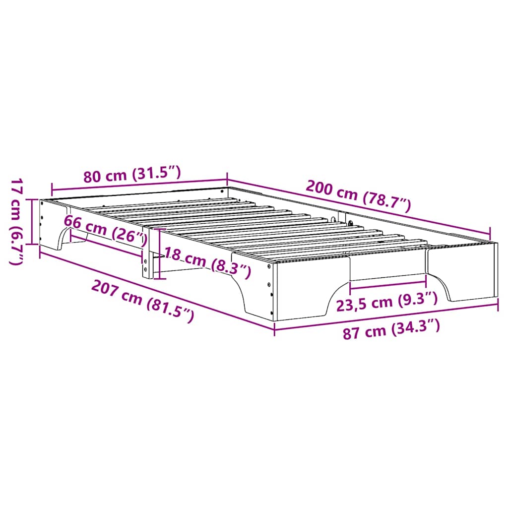 Sengestel Naturfarvet 80 x 200 cm Massiv fyrretræ