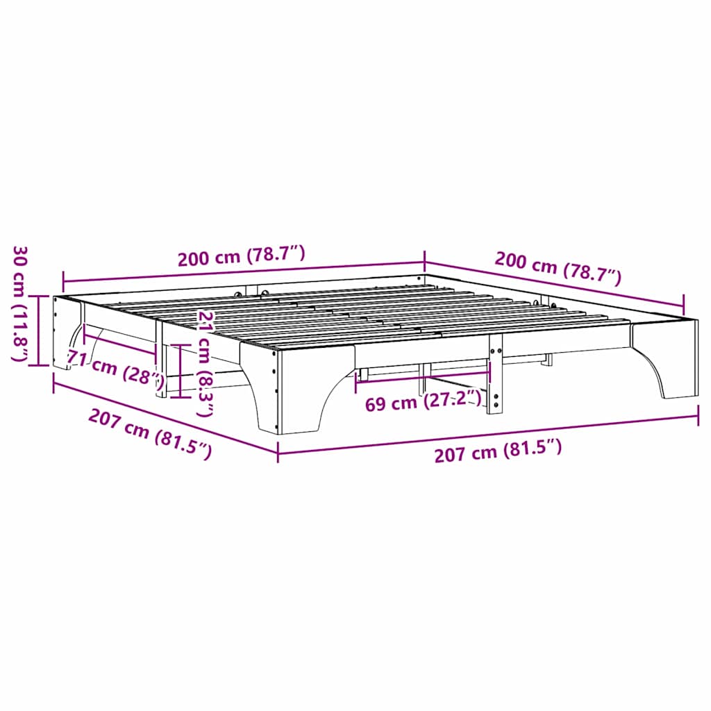 Sengestel Voks brun 200 x 200 cm Massiv fyrretræ
