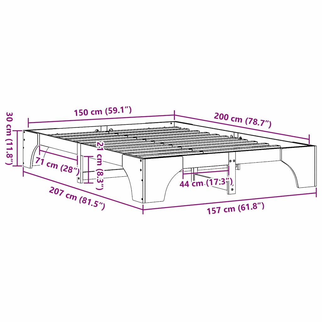 Sengestel Naturfarvet 150 x 200 cm Massiv fyrretræ