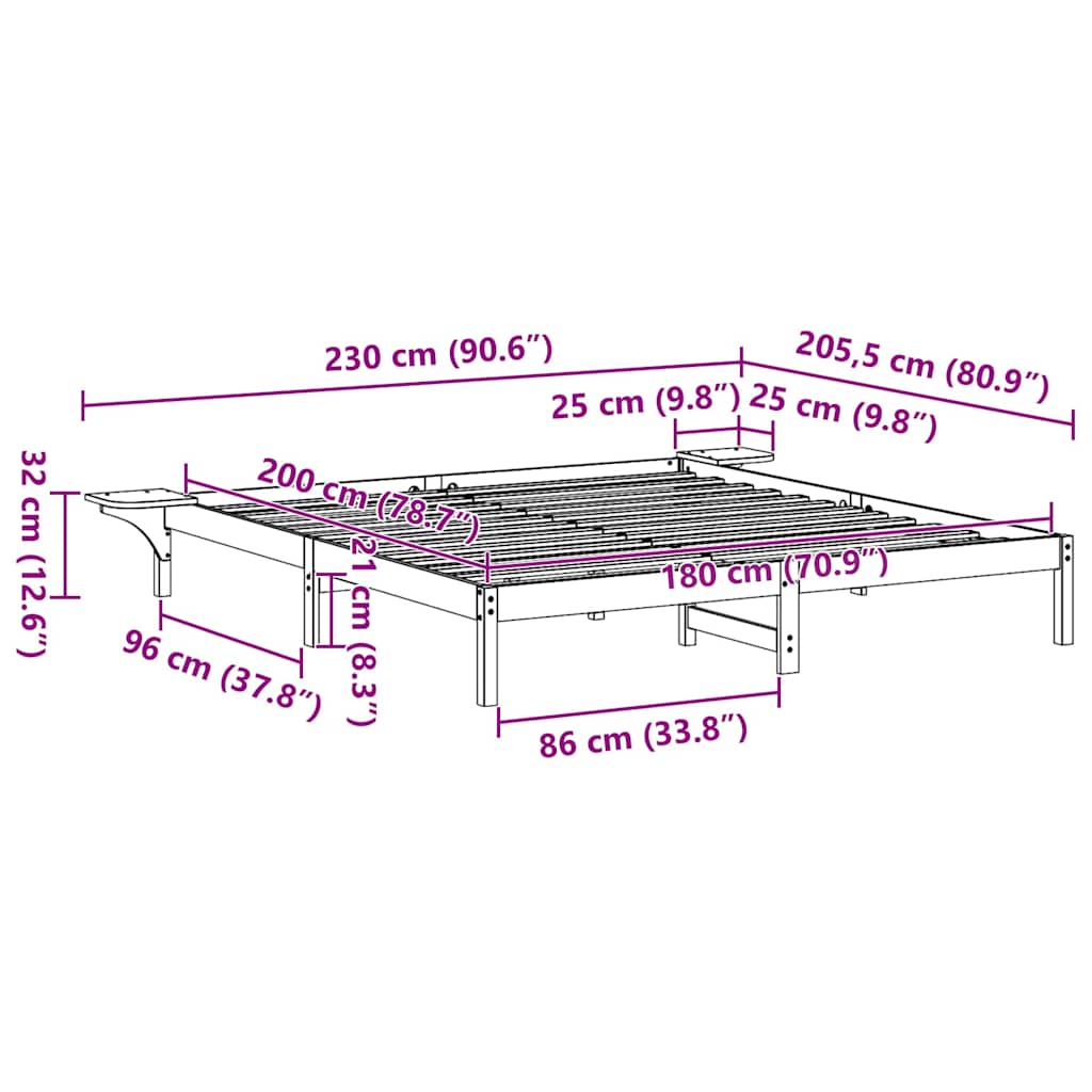 Sengestel Hvid 180 x 200 cm Massiv fyrretræ