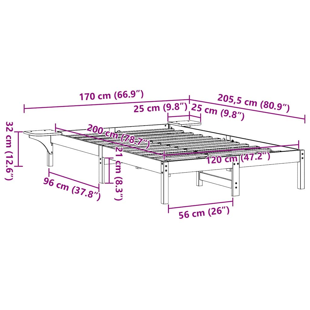 Sengestel Hvid 120 x 200 cm Massiv fyrretræ