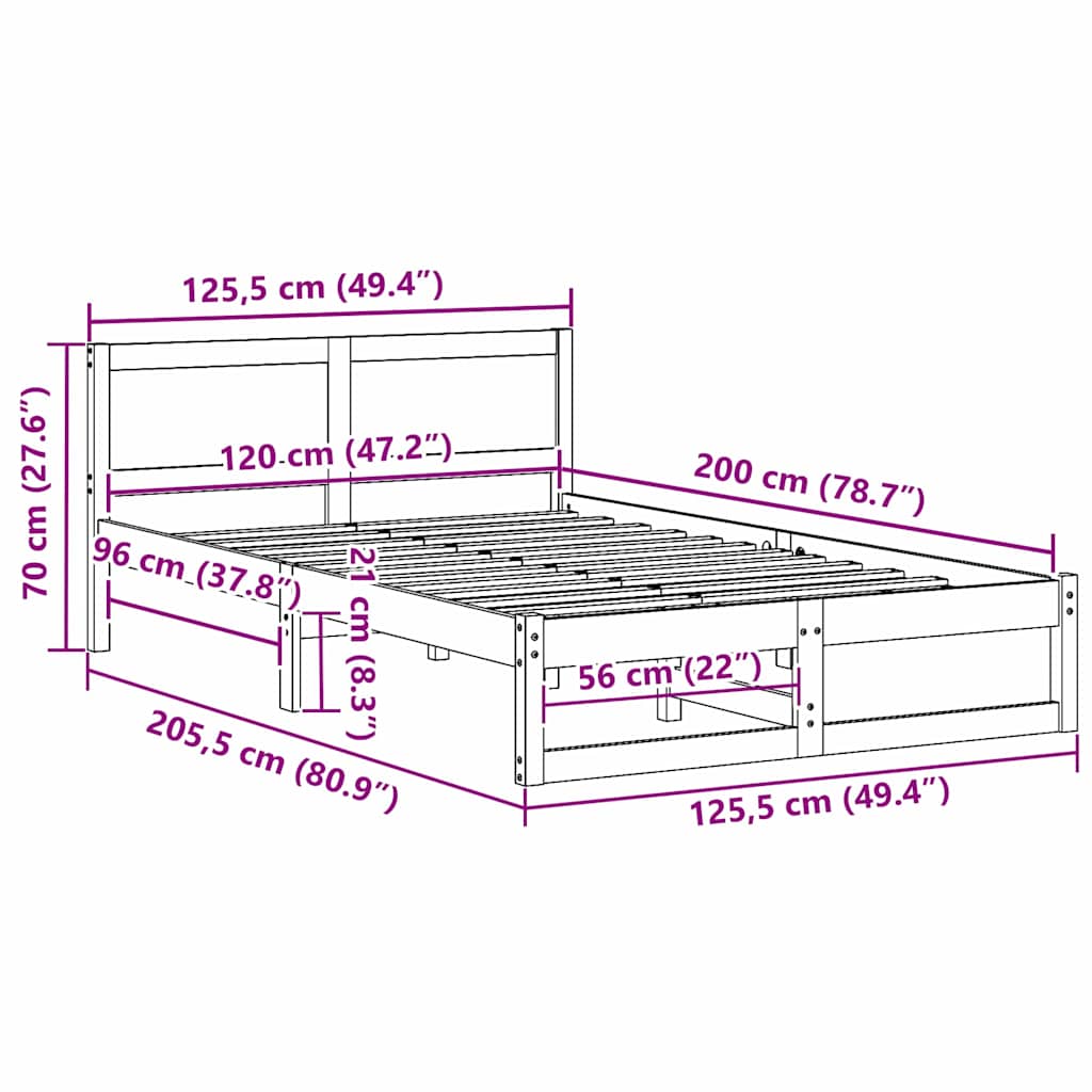 Sengestel med hovedgærde Hvid 120 x 200 cm Massiv fyrretræ