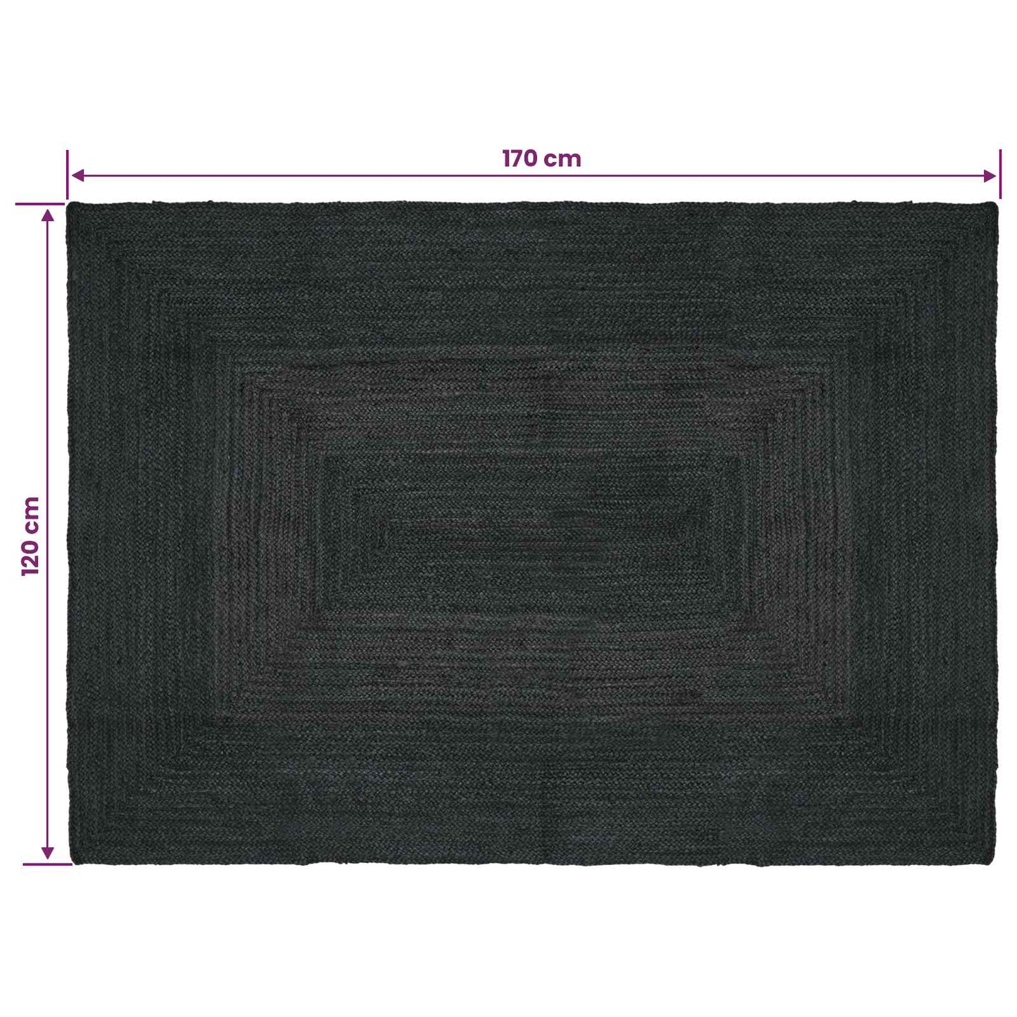 Område tæppe Mørkegrå 120 x 170 cm Jute