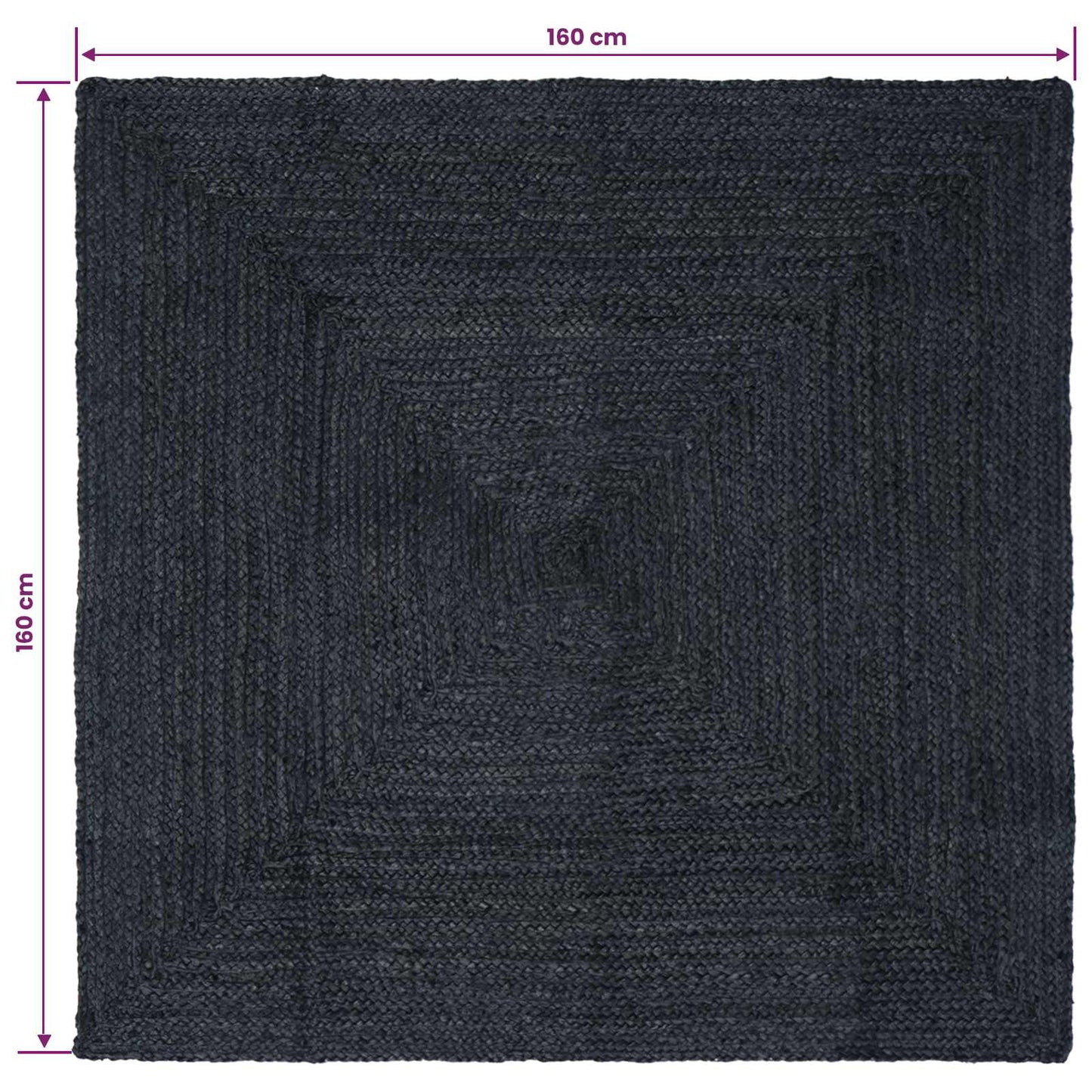 Område tæppe Mørkegrå 160 x 160 cm Jute