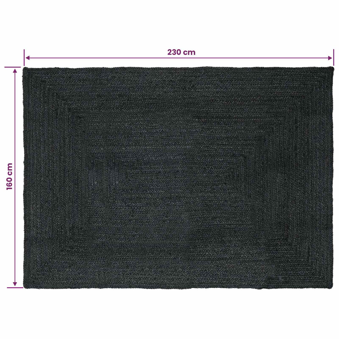 Område tæppe Mørkegrå 160 x 230 cm Jute