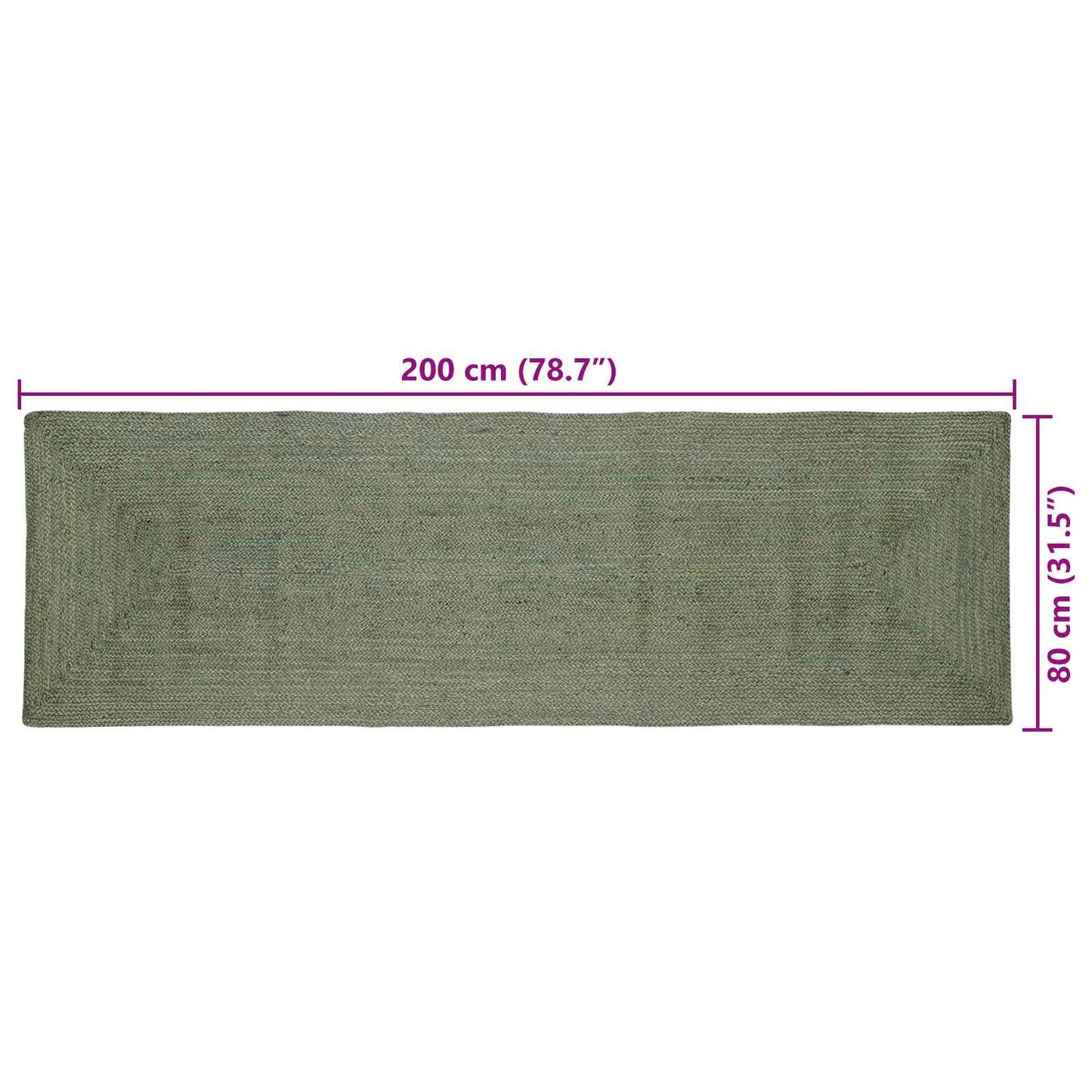 Områdetæpper Rektangulær Olivengrøn 80 x 200 cm Jute