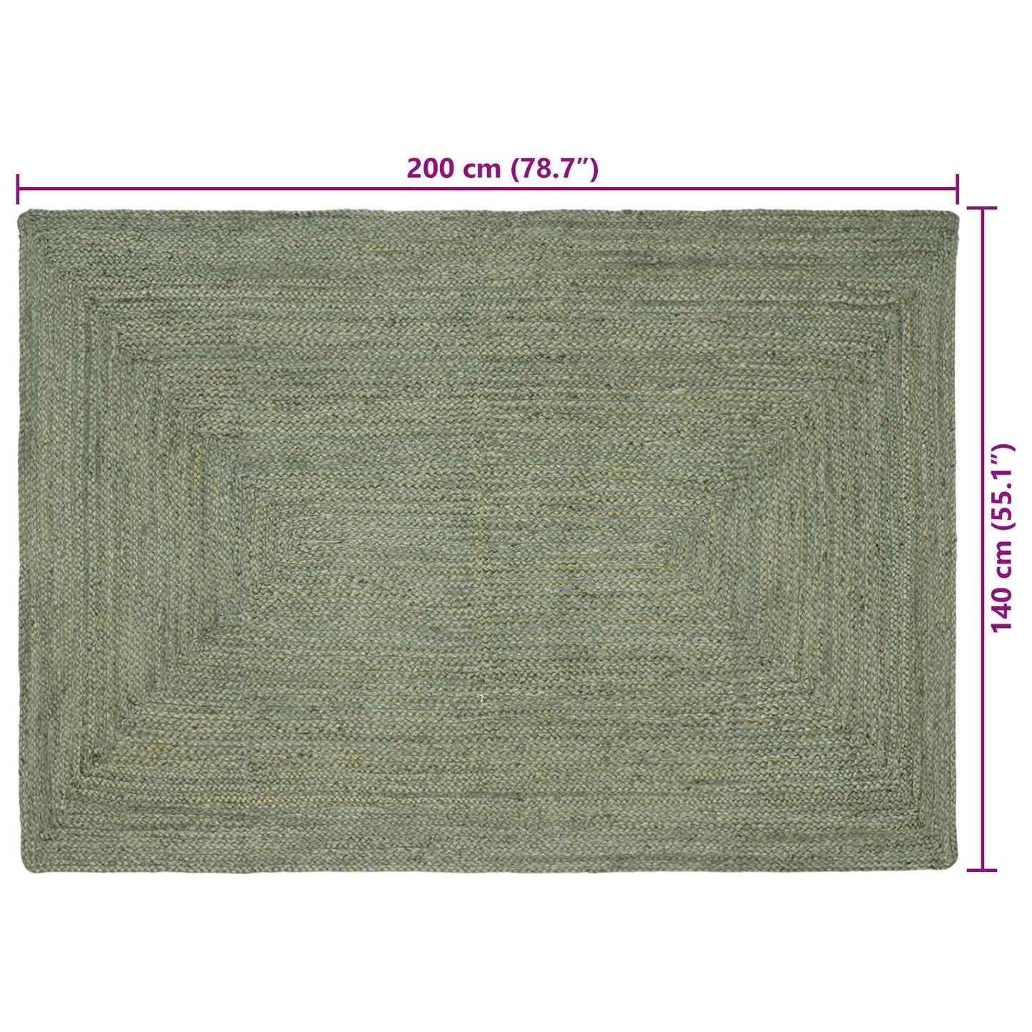 Områdetæpper Rektangulær Olivengrøn 140 x 200 cm Jute