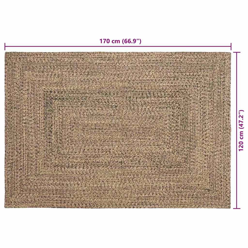 Område tæppe Naturfarvet og sort 120 x 170 cm Jute