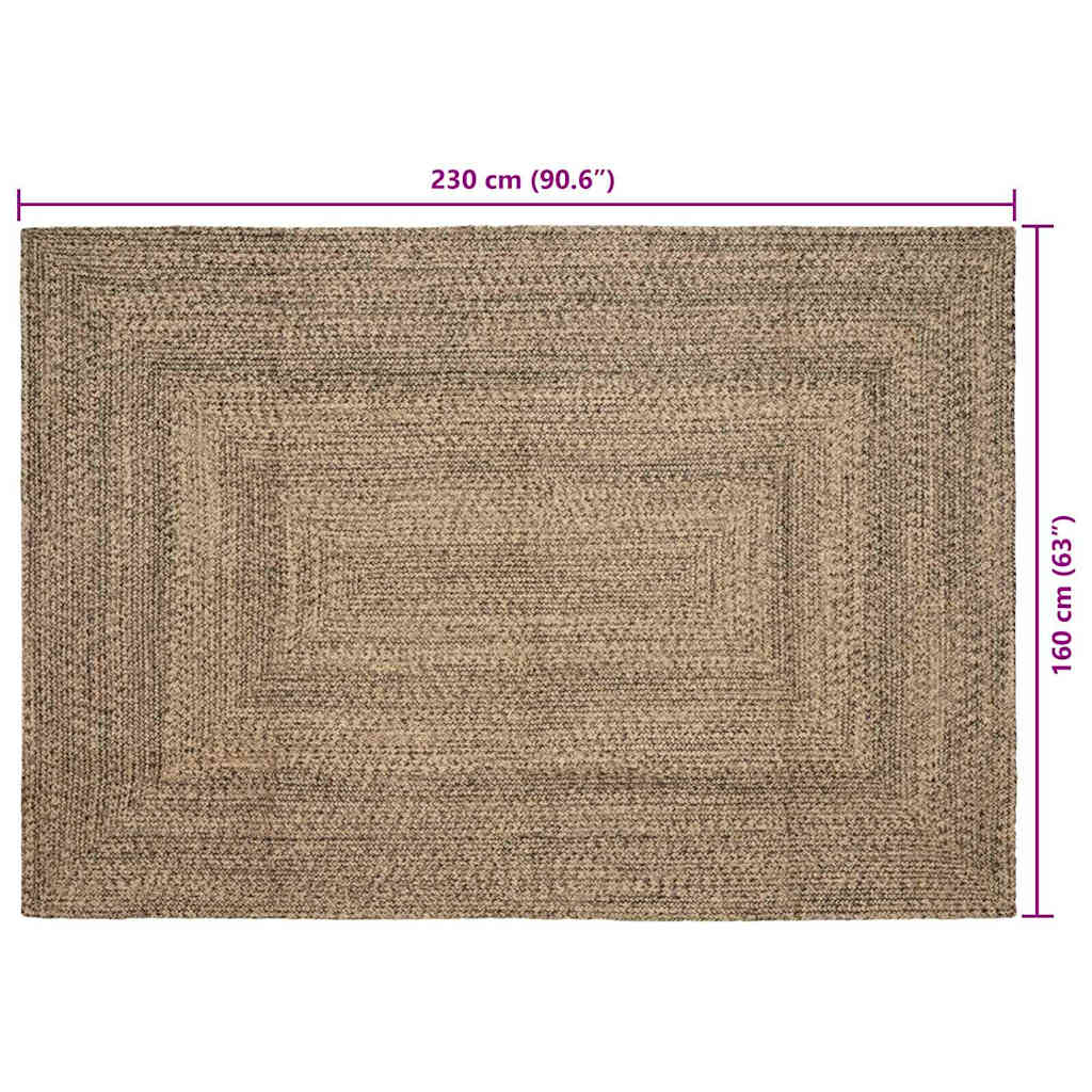 Område tæppe Naturfarvet og sort 160 x 230 cm Jute