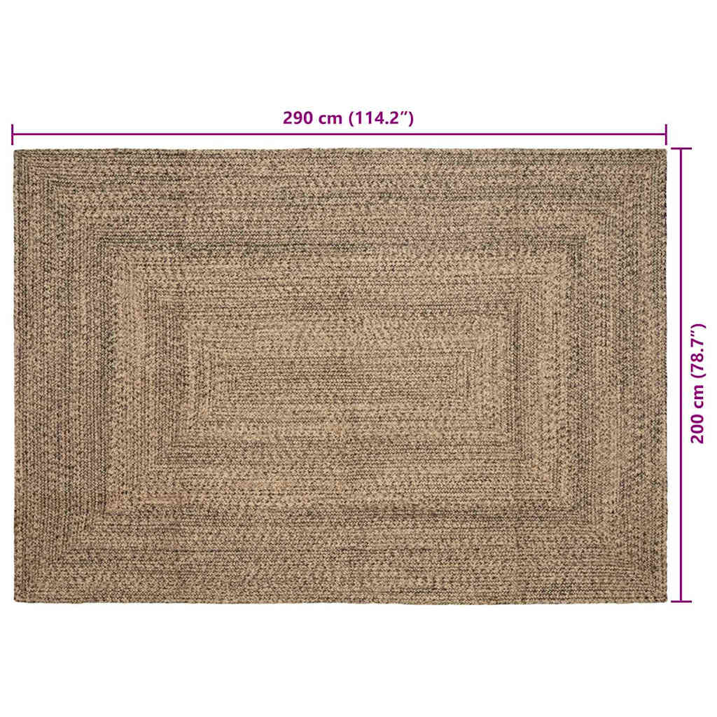 Område tæppe Naturfarvet og sort 200 x 290 cm Jute