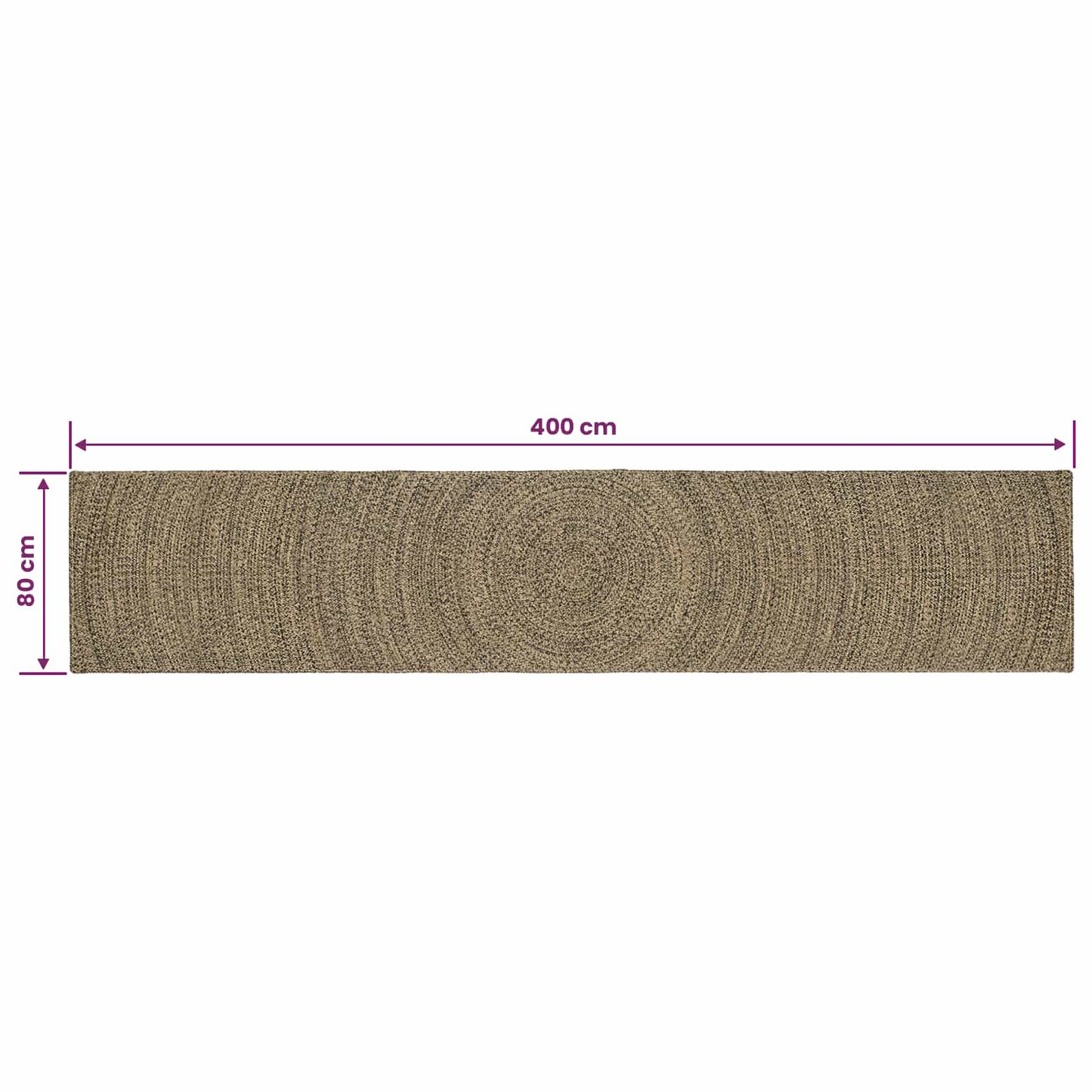 Område tæppe Naturfarvet og sort 80 x 400 cm Jute