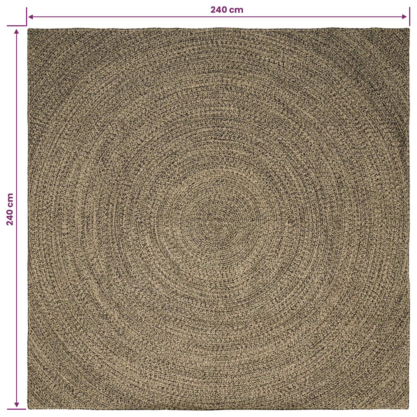 Områdetæpper Naturfarvet og sort 240 x 240 cm Jute