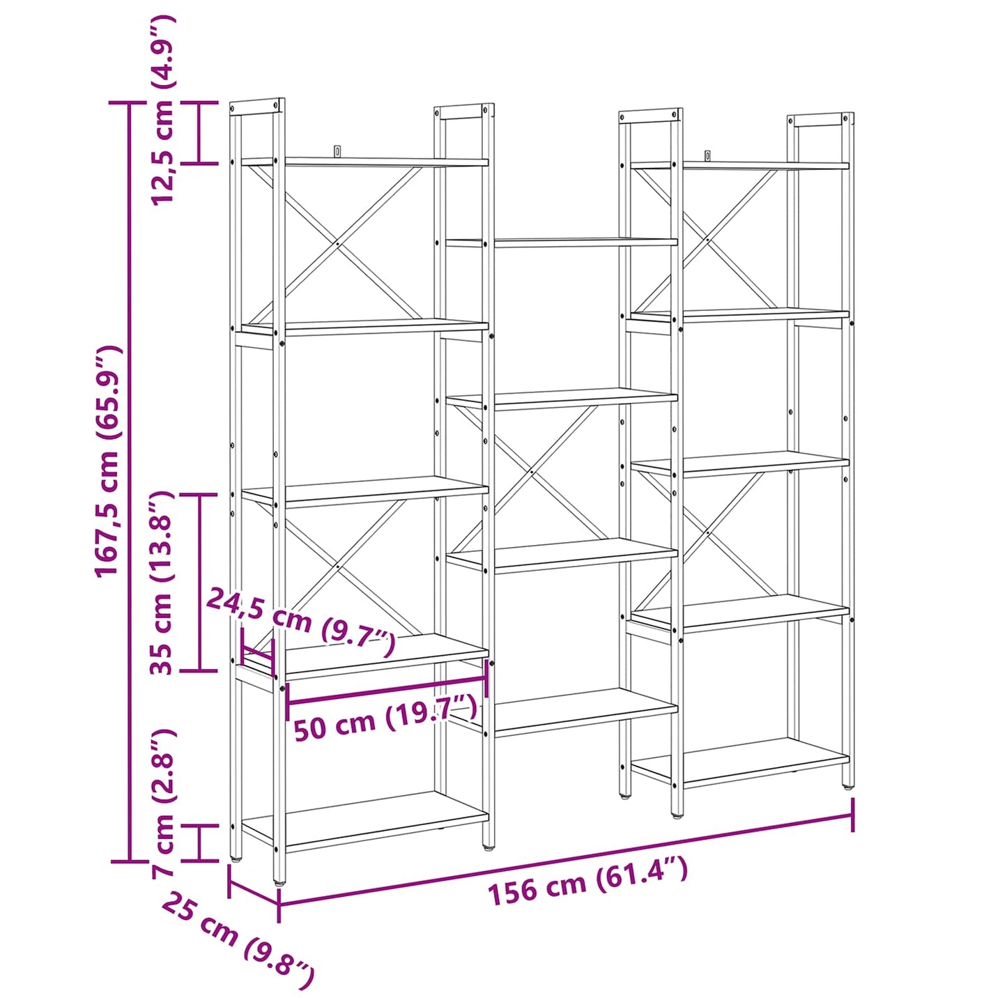 Bogreol 156 x 25 x 167 cm Konstrueret træ Sort eg