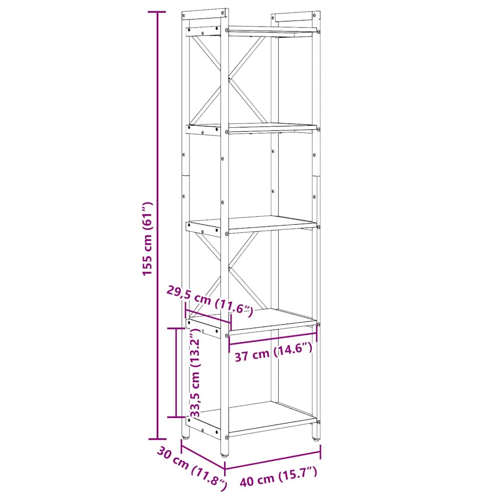 Bogreol 40 x 30 x 155 cm Konstrueret træ Sort eg