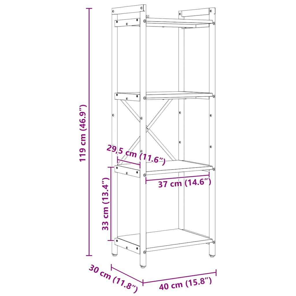 Bogreol 40 x 30 x 119 cm Konstrueret træ Artisan Egetræ
