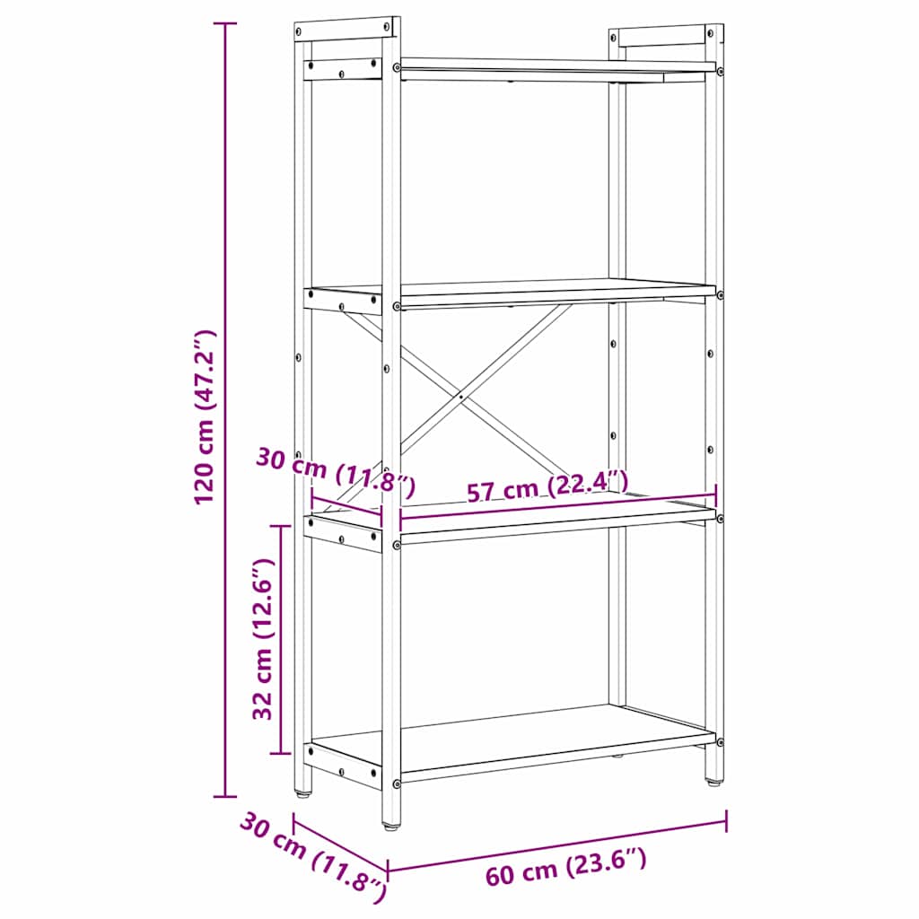 Bogreol 60 x 30 x 120 cm Konstrueret træ Røget eg