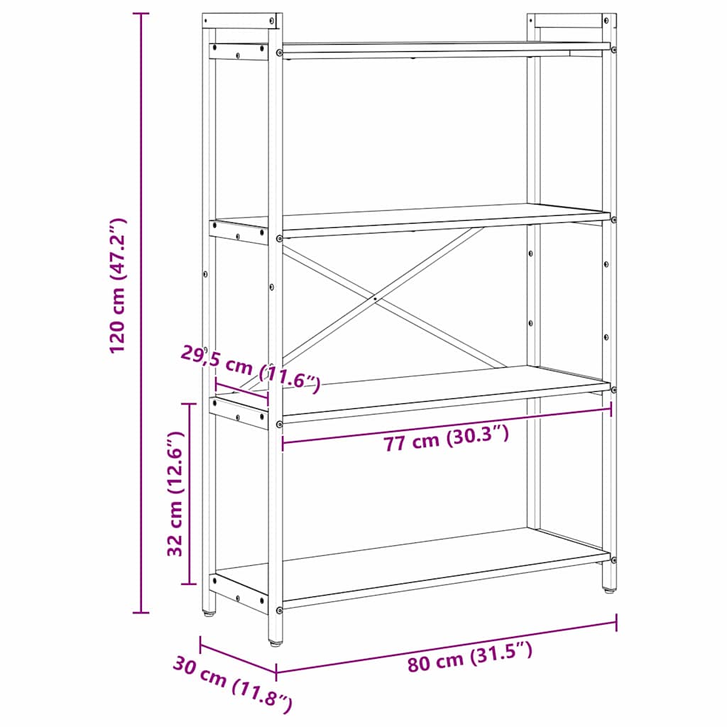 Bogreol 80 x 30 x 120 cm Konstrueret træ Sonoma eg