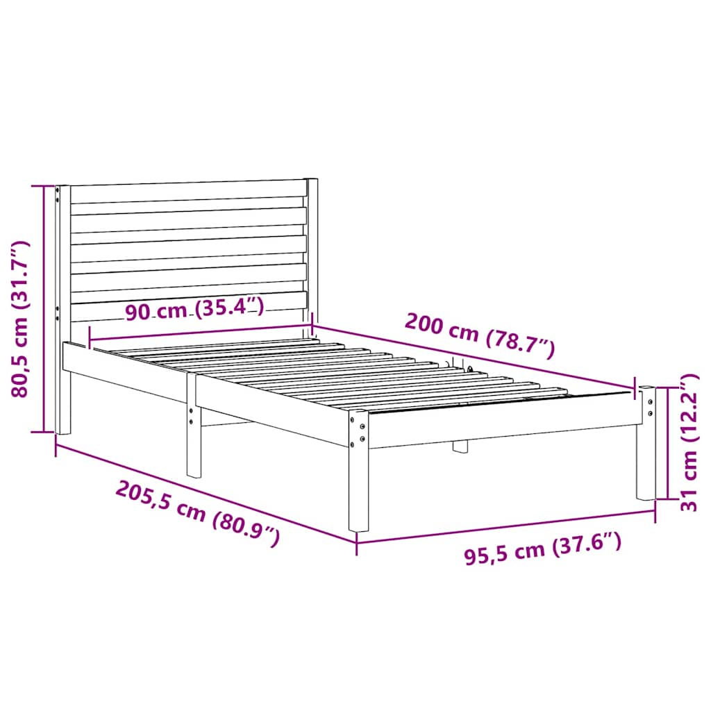 Sengestel med hovedgærde Brun 90 x 200 cm Massiv fyrretræ