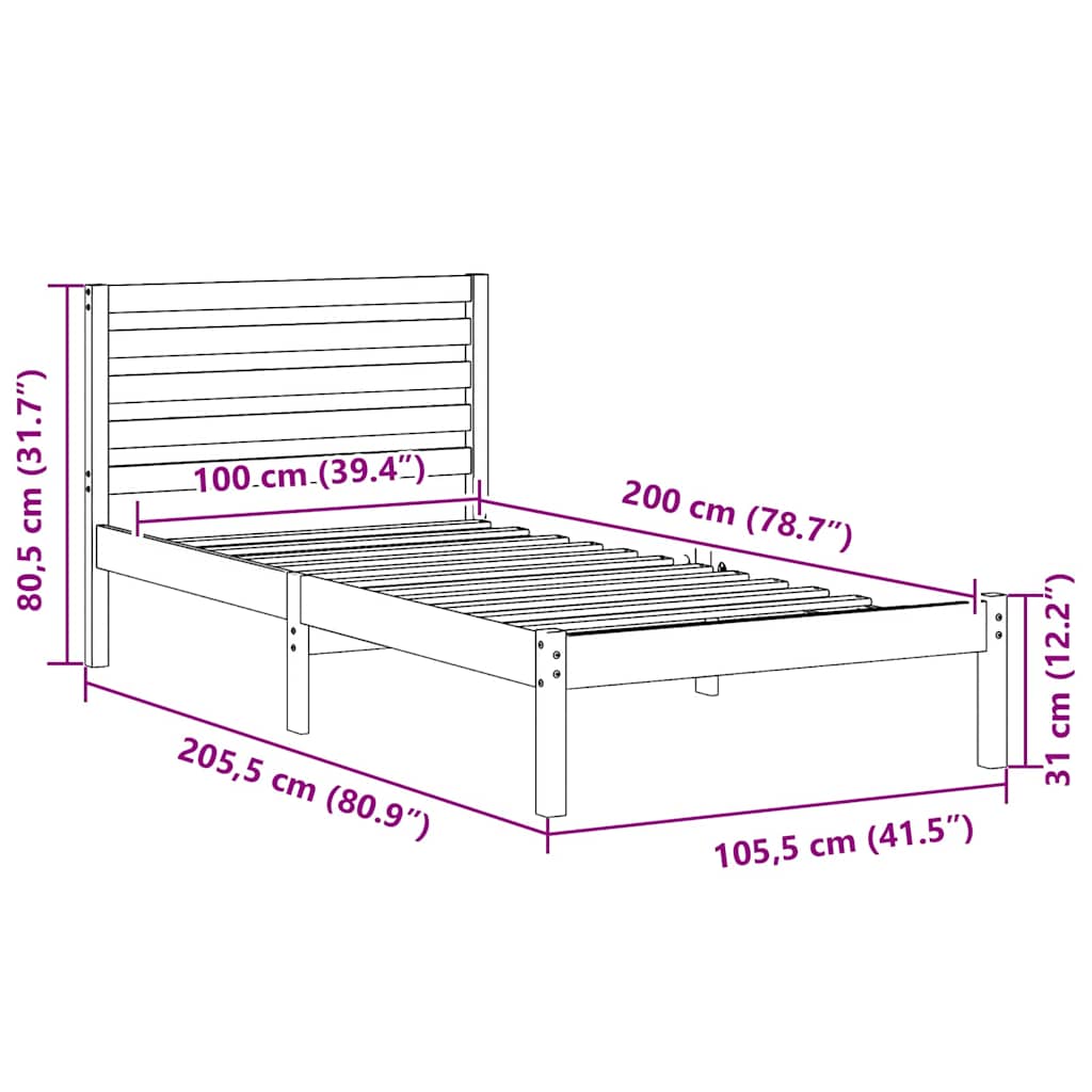 Sengestel med hovedgærde Brun 100 x 200 cm Massiv fyrretræ
