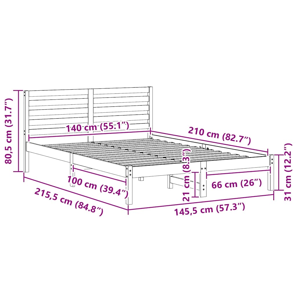 Sengestel med hovedgærde Voks brun 140 x 210 cm Massiv fyrretræ