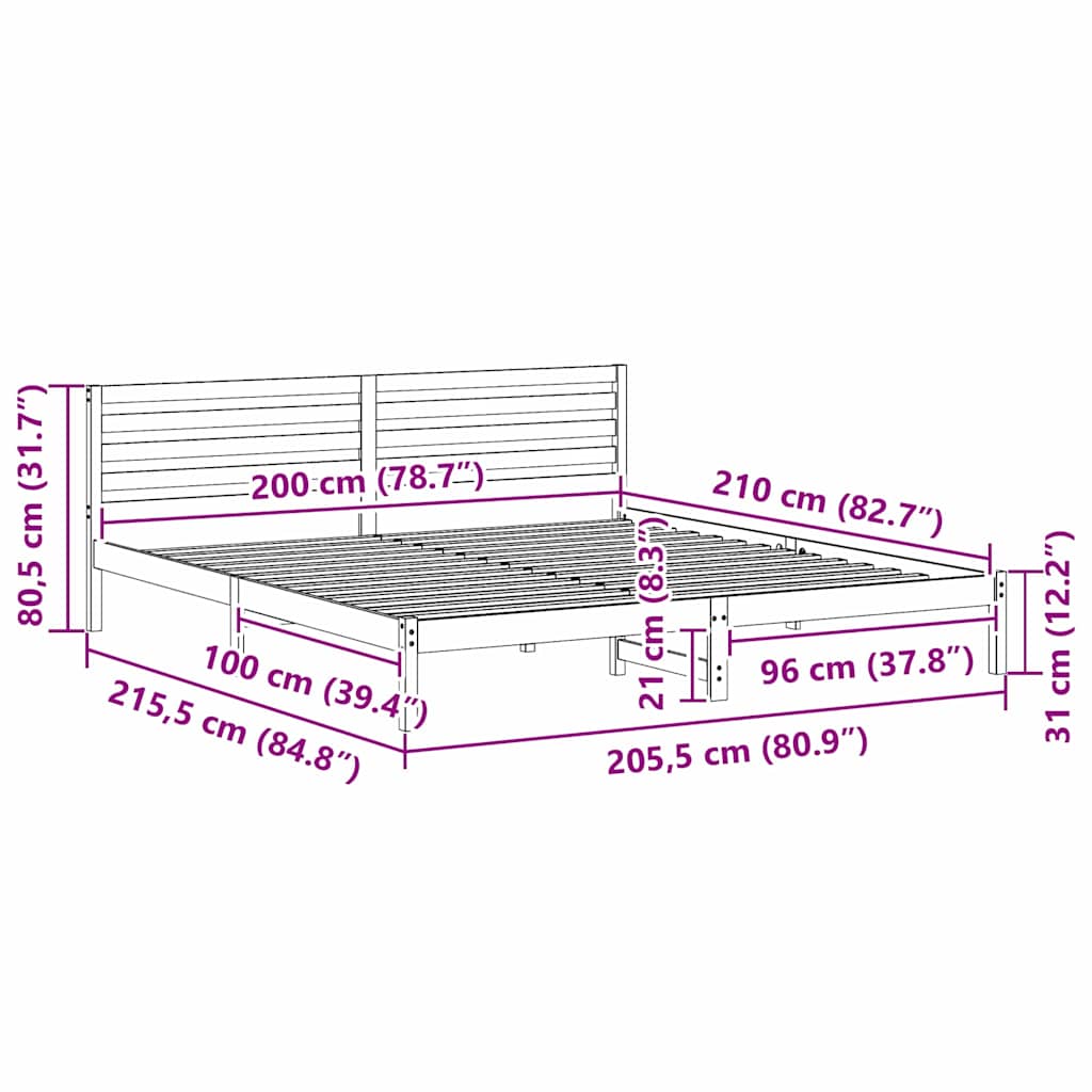 Sengestel med hovedgærde Voks brun 200 x 210 cm Massiv fyrretræ
