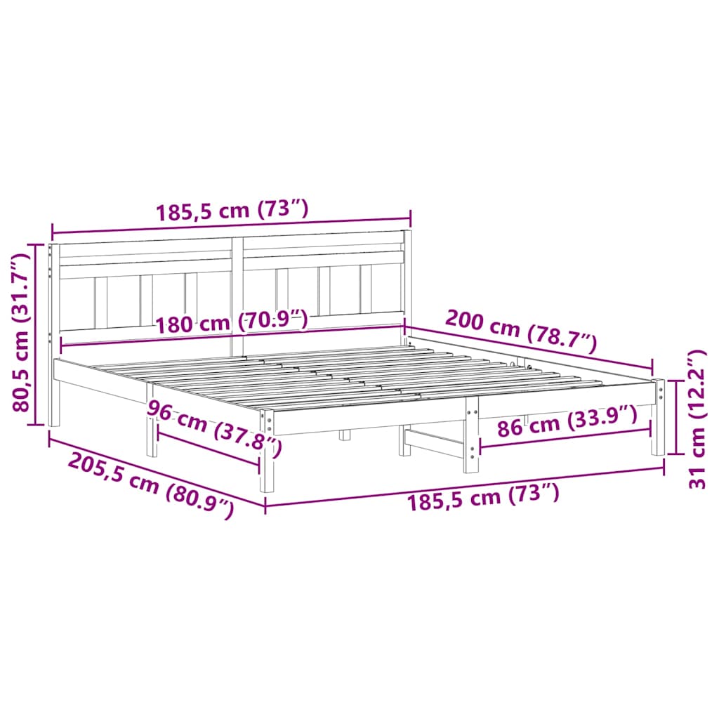 Sengestel Brun 180 x 200 cm Massiv fyrretræ