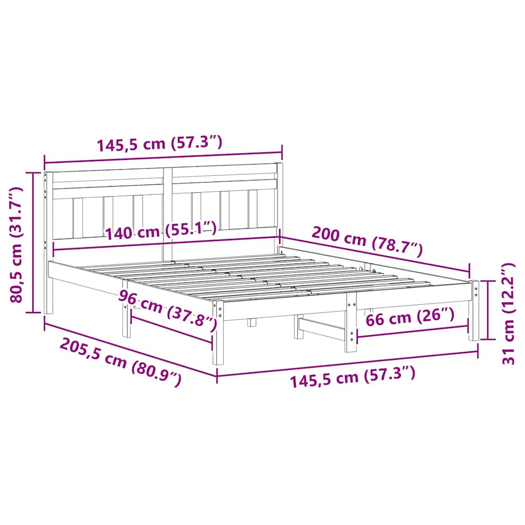 Sengestel Brun 140 x 200 cm Massiv fyrretræ