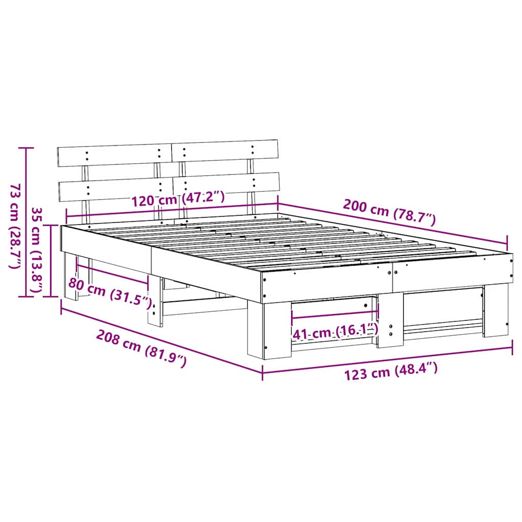 Sengestel med hovedgærde Brun 120 x 200 cm Massiv fyrretræ