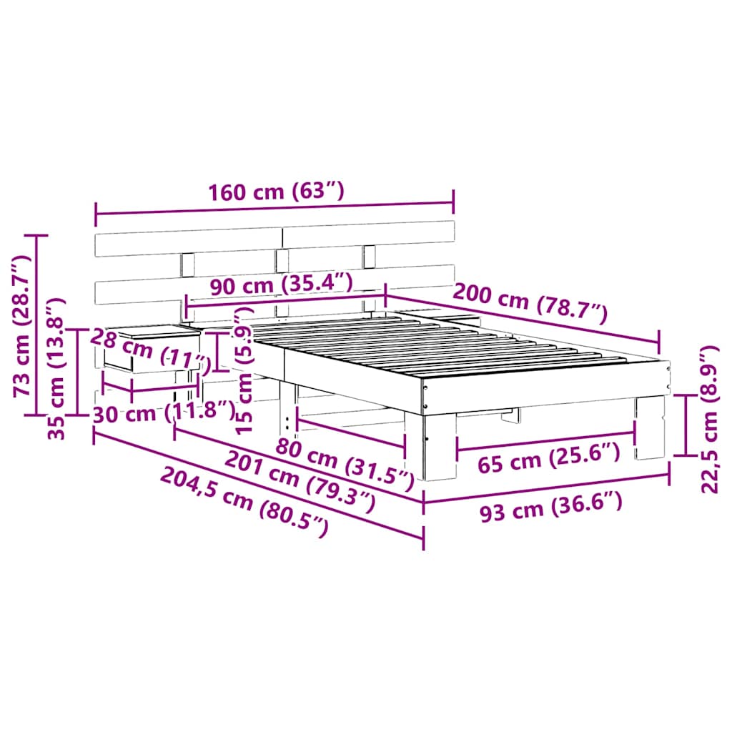 Sengestel med hovedgærde Voks brun 90 x 200 cm Massiv fyrretræ