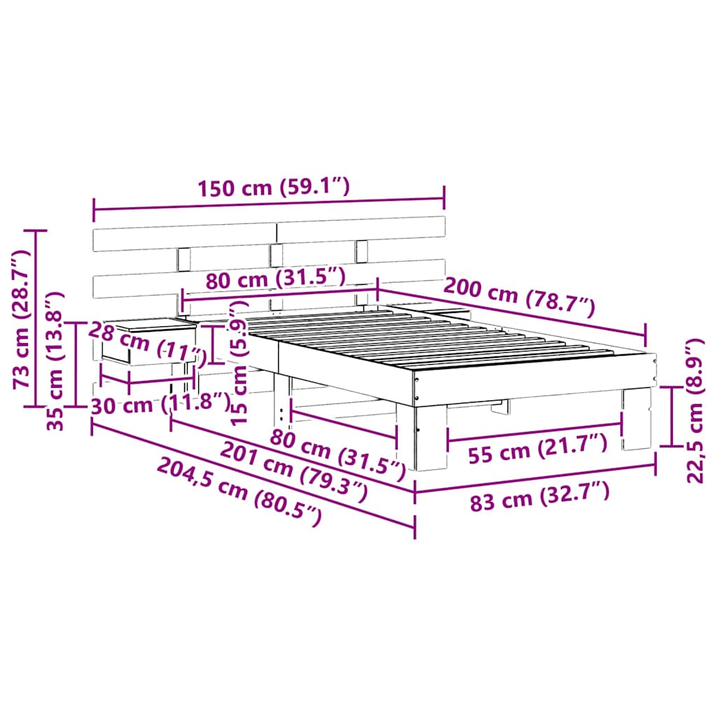 Sengestel med hovedgærde Voks brun 80 x 200 cm Massiv fyrretræ