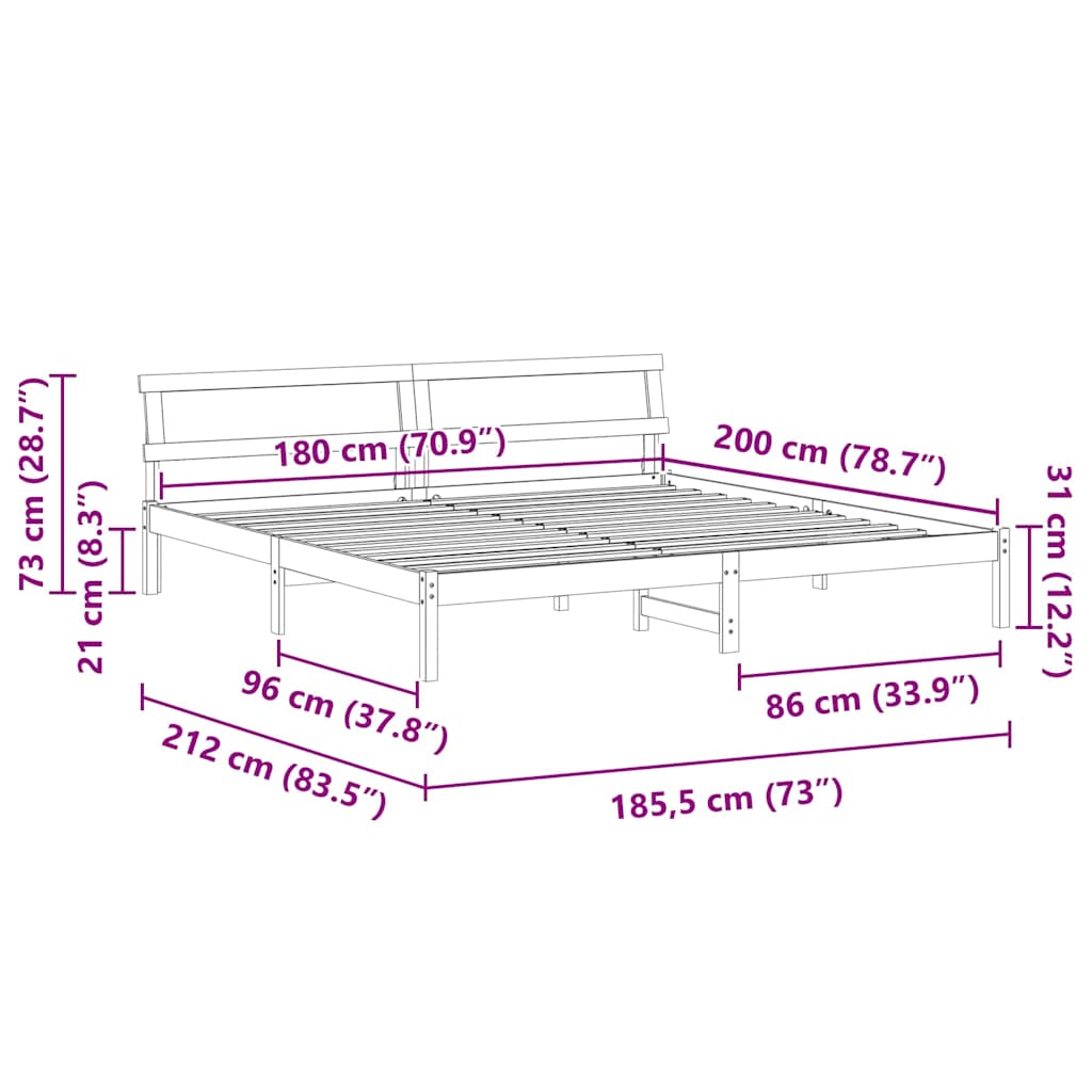 Sengestel med hovedgærde Brun 180 x 200 cm Massiv fyrretræ