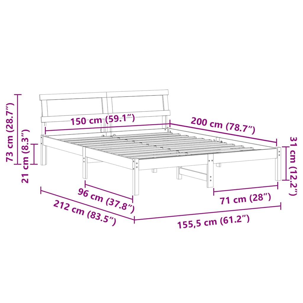 Sengestel med hovedgærde Voks brun 150 x 200 cm Massiv fyrretræ