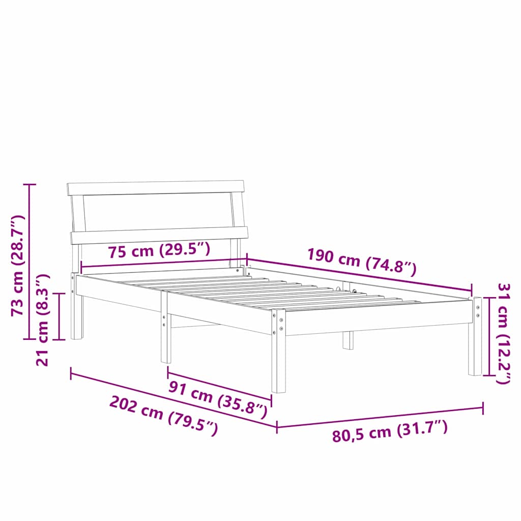 Sengestel med hovedgærde Voks brun 75 x 190 cm Massiv fyrretræ