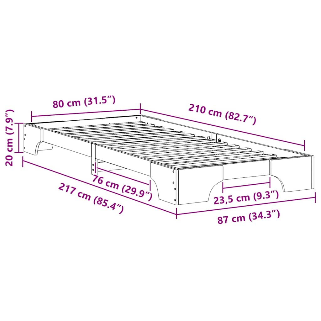 Sengestel Brun 80 x 210 cm Massiv fyrretræ