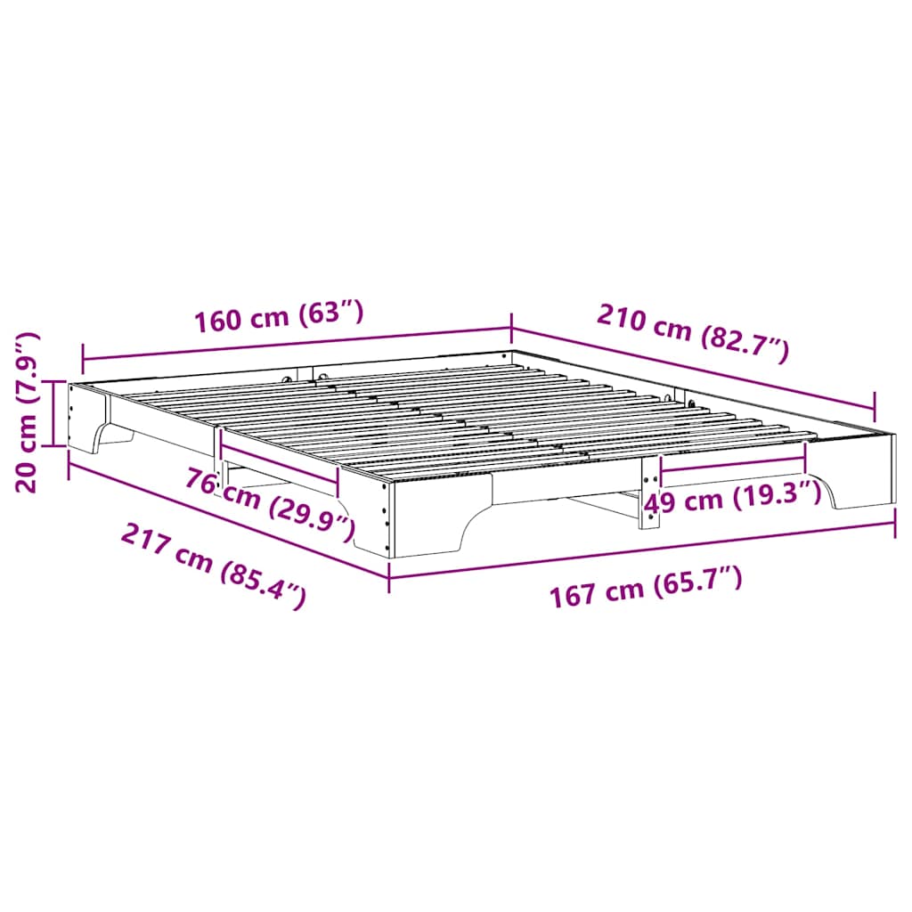 Sengestel Hvid 160 x 210 cm Massiv fyrretræ