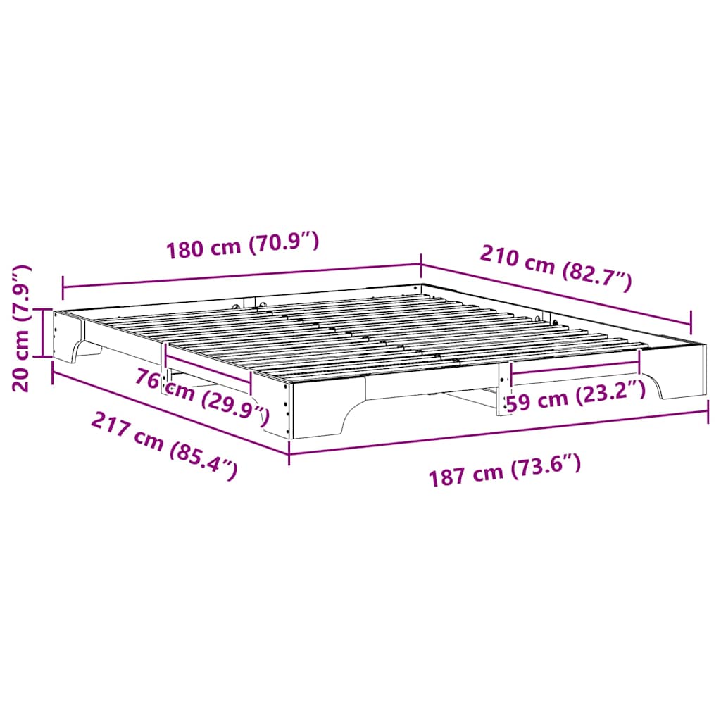 Sengestel Hvid 180 x 210 cm Massiv fyrretræ