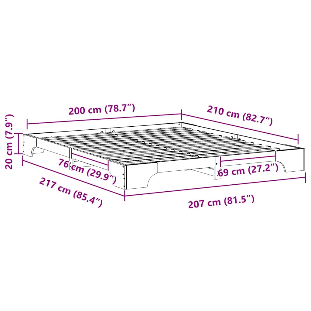 Sengestel Hvid 200 x 210 cm Massiv fyrretræ