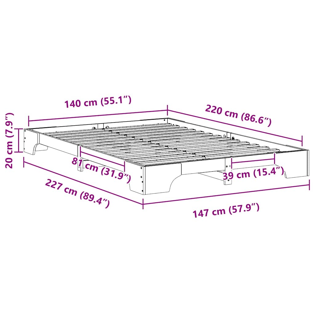 Sengestel Hvid 140 x 220 cm Massiv fyrretræ