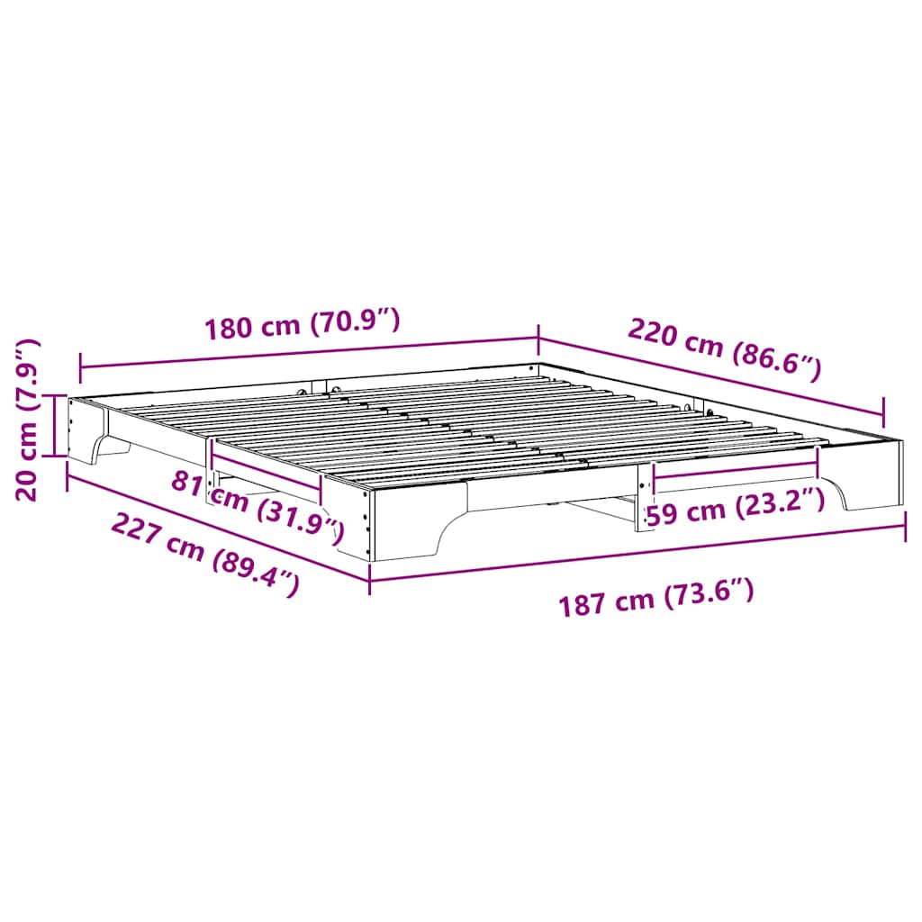 Sengestel Hvid 180 x 220 cm Massiv fyrretræ