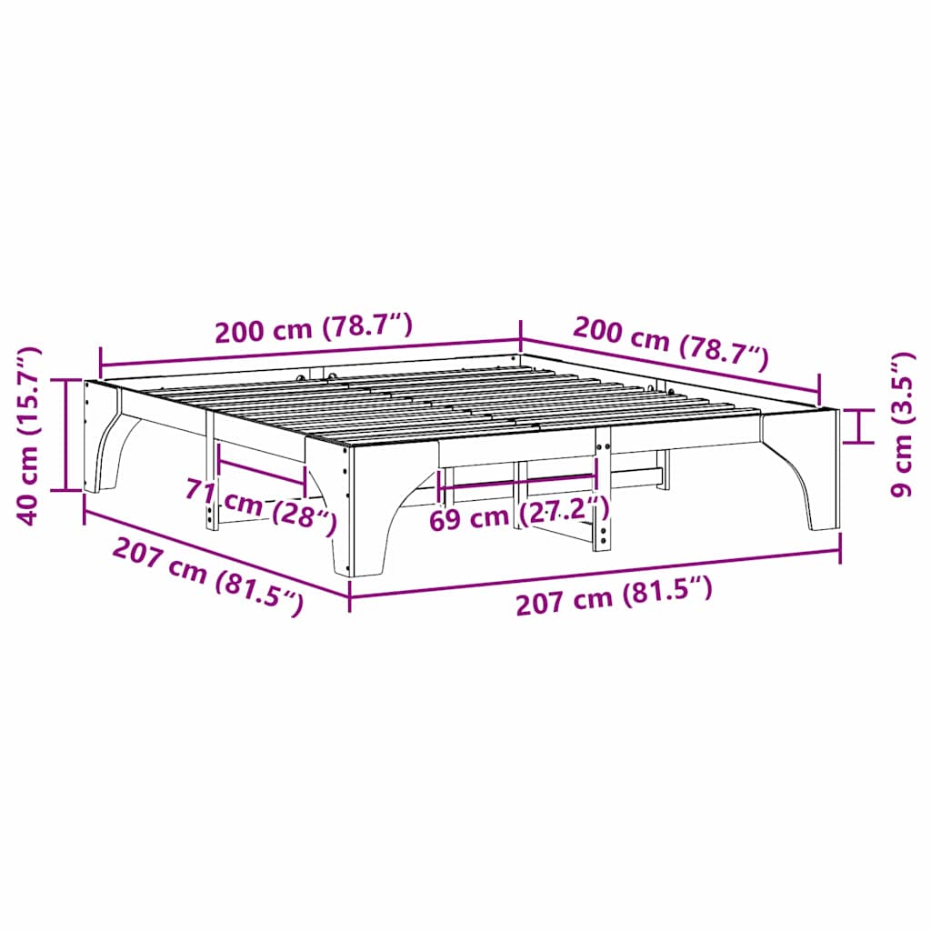 Sengestel Brun 200 x 200 cm Massiv fyrretræ