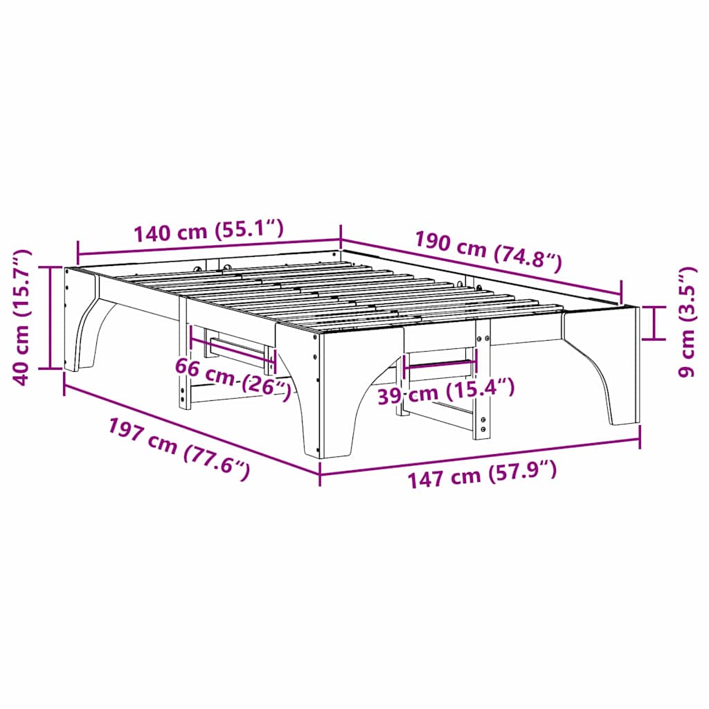 Sengestel Hvid 140 x 190 cm Massiv fyrretræ