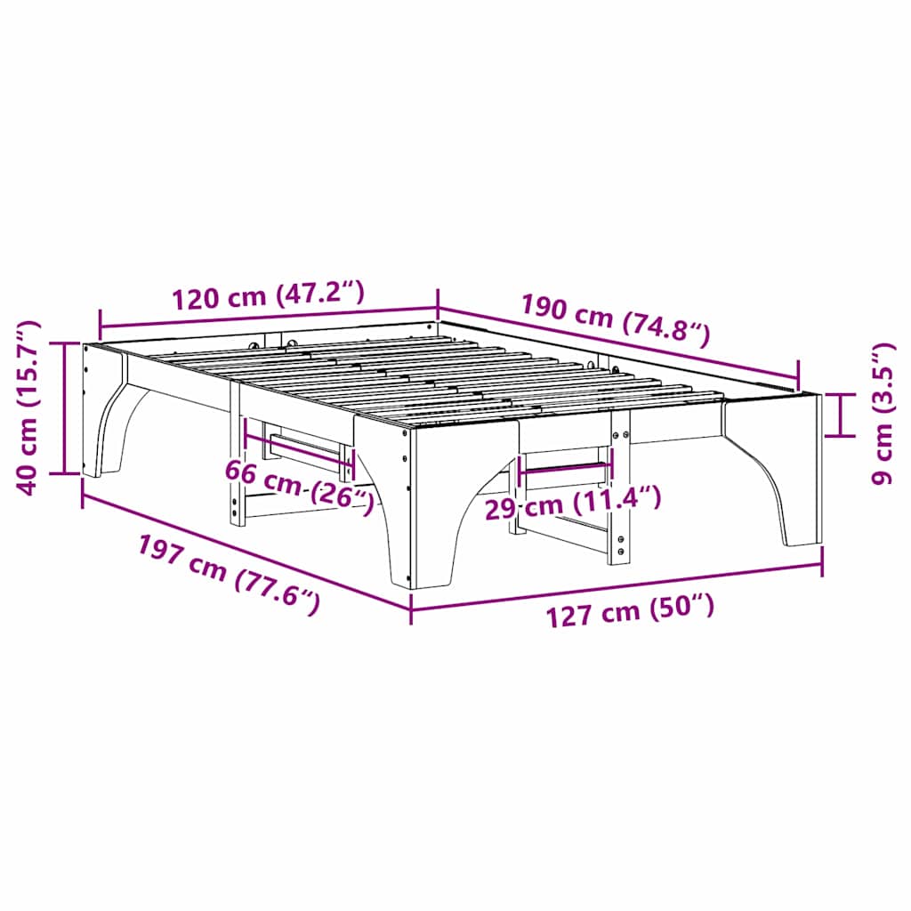 Sengestel Hvid 120 x 190 cm Massiv fyrretræ