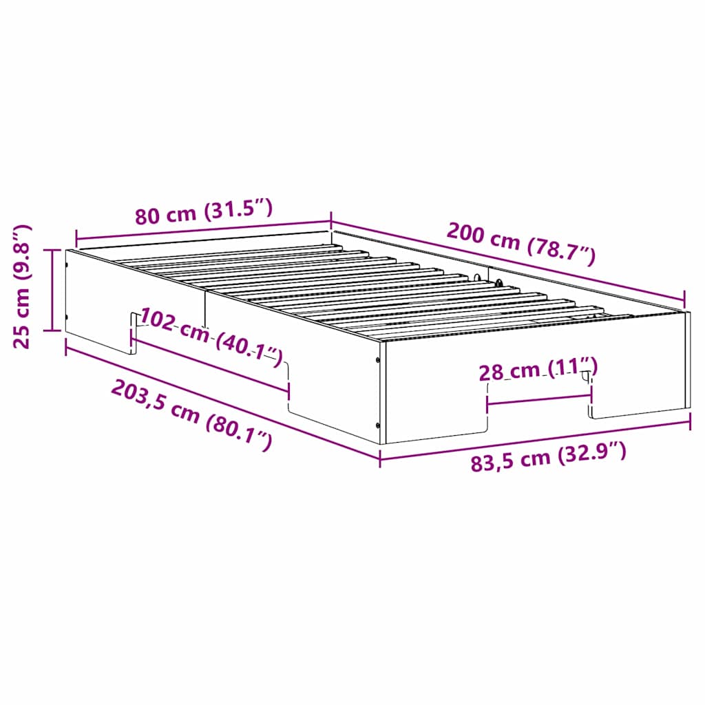 Sengestel Hvid 80 x 200 cm