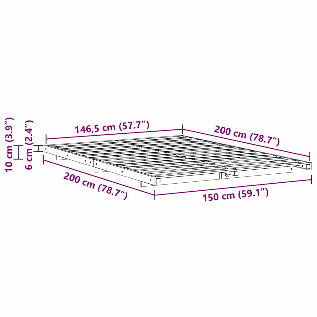 Sengestel Brun 150 x 200 cm Massiv fyrretræ