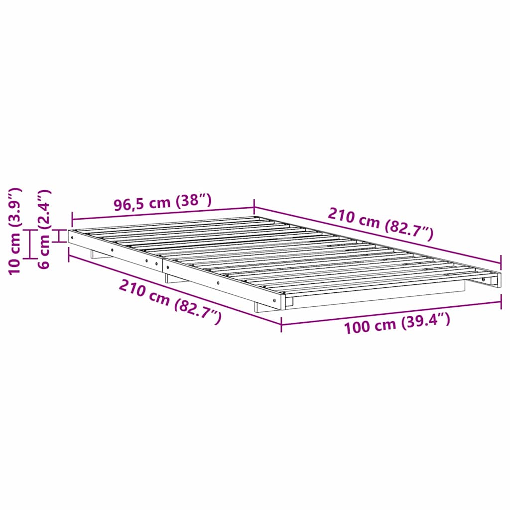 Sengestel Brun 100 x 210 cm Massiv fyrretræ