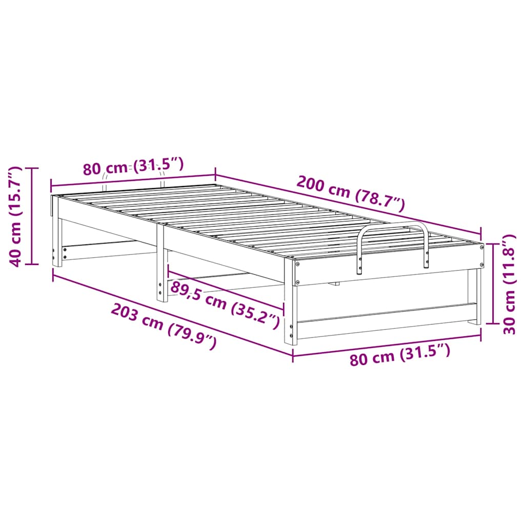 Sengestel Hvid 80 x 200 cm Massiv fyrretræ