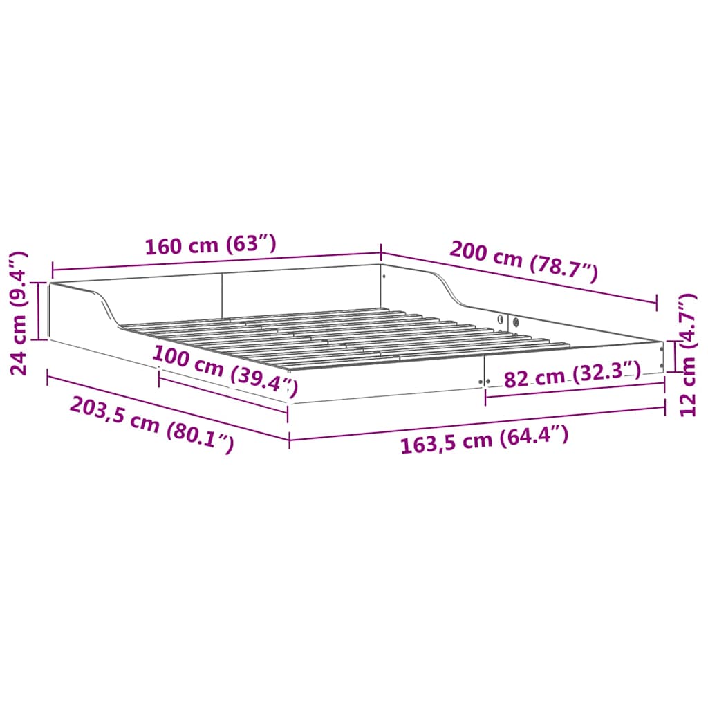 Sengestel Brun 160 x 200 cm Massiv fyrretræ